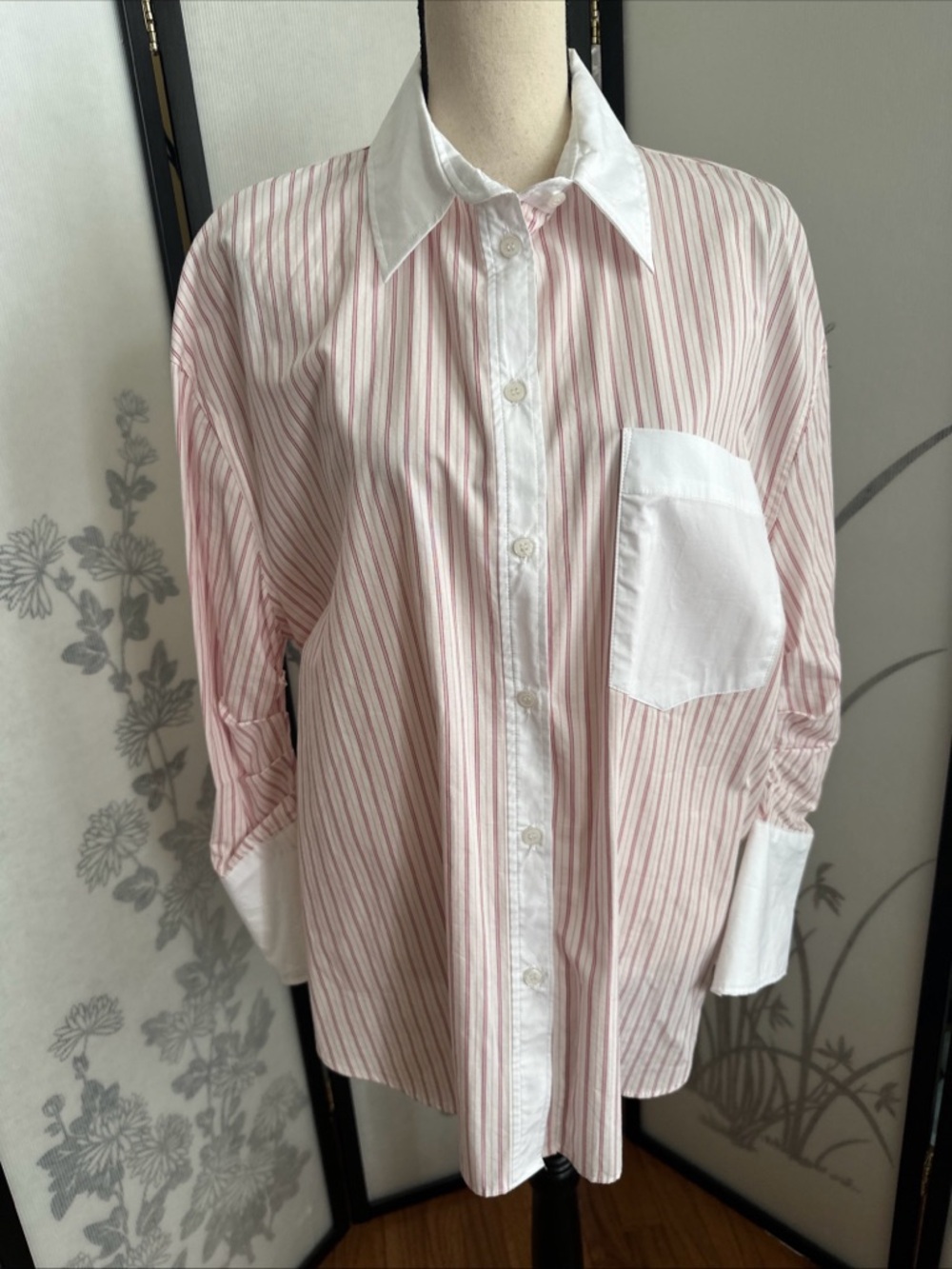 Zara Pink-Striped Button Down Shirt with White Contrast Collar